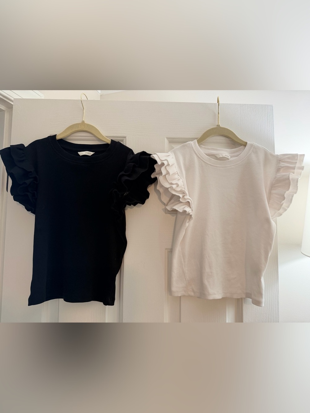 Two Zara Kids M Ruffled Sleeve Tee Set-Black & White
